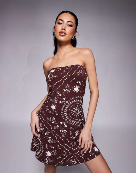 ASOS DESIGN - Vestito svasato corto a fascia con stampa cachemire - view 1