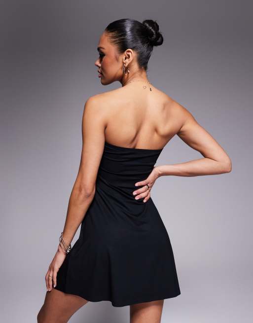 ASOS DESIGN - Vestito svasato corto a fascia nero, 2 di 4