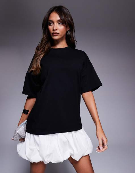 ASOS DESIGN - Vestito T-shirt 2-in-1 nero e bianco con fondo a palloncino - view 1