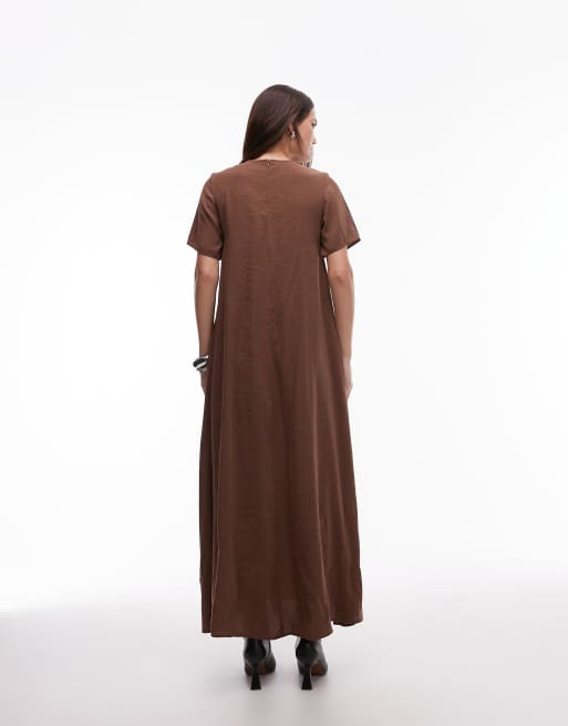 ASOS DESIGN - Vestito T-shirt a trapezio in modal marrone, 3 di 4