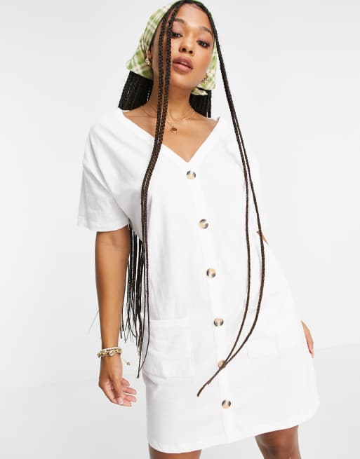 ASOS DESIGN - Vestito T-shirt bianco con bottoni