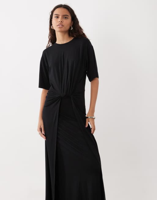 ASOS DESIGN vestito T-shirt con dettaglio annodato nero, 4 di 4