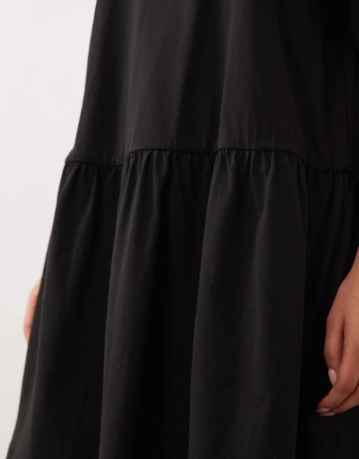 ASOS DESIGN - Vestito T-shirt corto a maniche corte con vita scesa peplo nero, 3 di 4