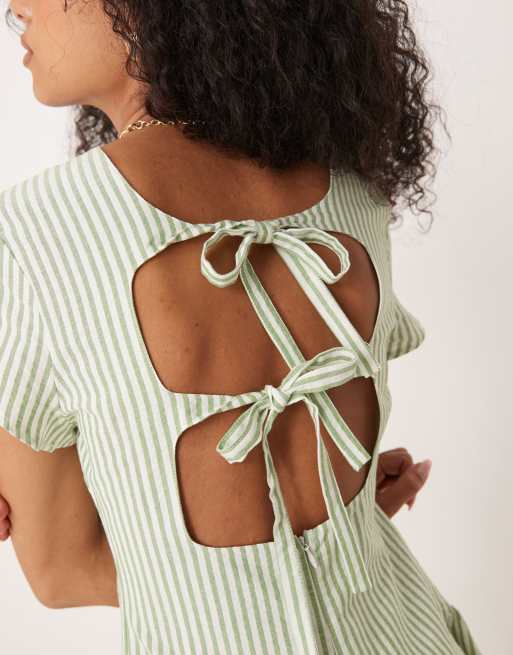 ASOS DESIGN - Vestito T-shirt corto con vita scesa e stampa a righe verdi, 2 di 4