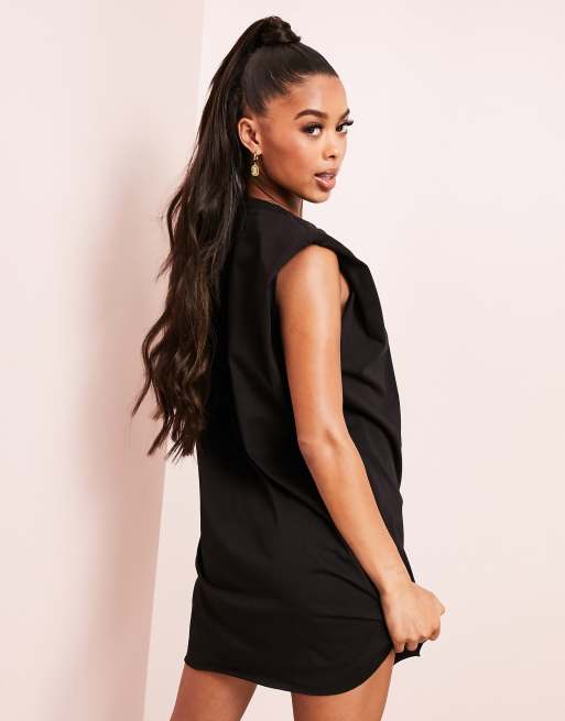 ASOS DESIGN - Vestito T-shirt corto senza maniche con spalle imbottite nero, 2 di 4