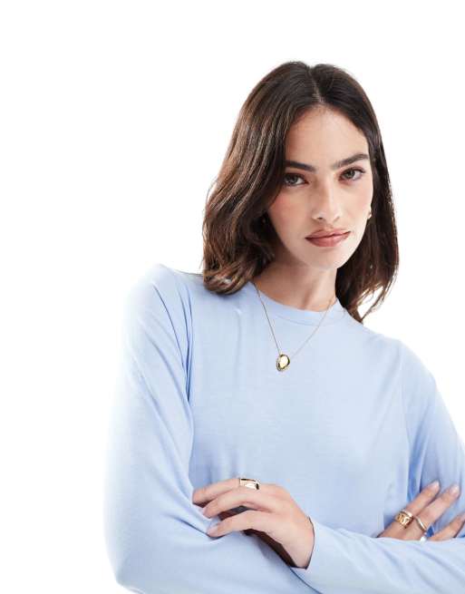 ASOS DESIGN - Vestito T-Shirt lungo a maniche lunghe azzurro, 2 di 4