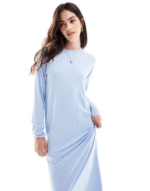 ASOS DESIGN - Vestito T-Shirt lungo a maniche lunghe azzurro, 4 di 4