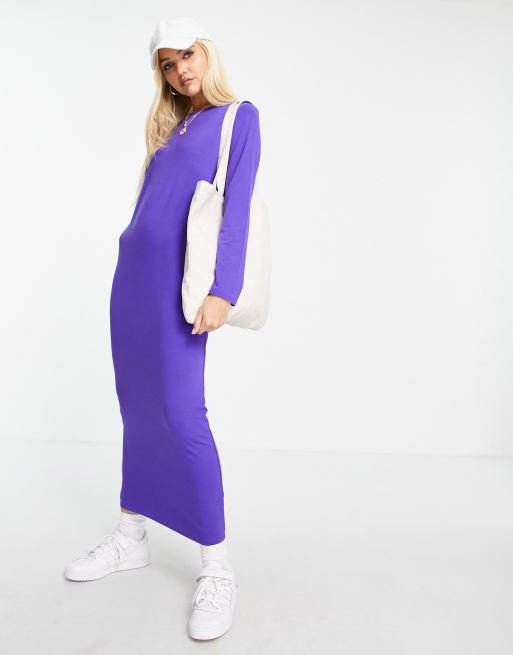 ASOS DESIGN - Vestito t-shirt lungo a maniche lunghe viola