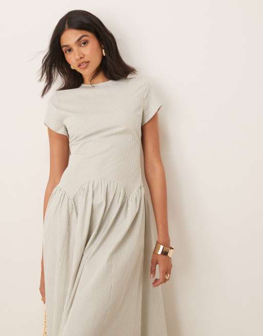ASOS DESIGN - Vestito T-shirt lungo con vita scesa e stampa a righe, 3 di 4