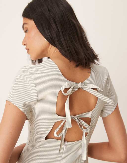 ASOS DESIGN - Vestito T-shirt lungo con vita scesa e stampa a righe, 4 di 4