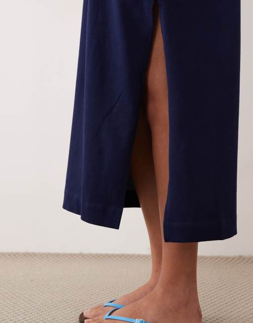 ASOS DESIGN - Vestito T-shirt midi blu navy con maniche ad ali di pipistrello, 4 di 4