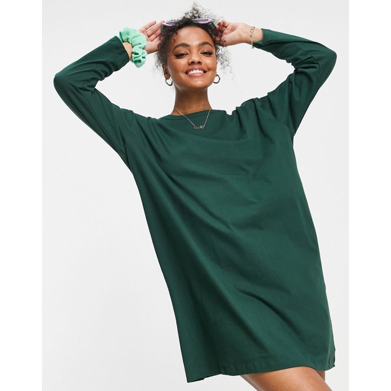 Vestiti Donna DESIGN - Vestito t-shirt oversize a maniche lunghe verde bosco
