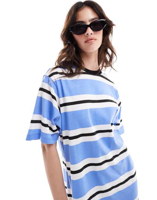 FhyzicsShops DESIGN - Vestito T-shirt oversize al polpaccio blu a righe