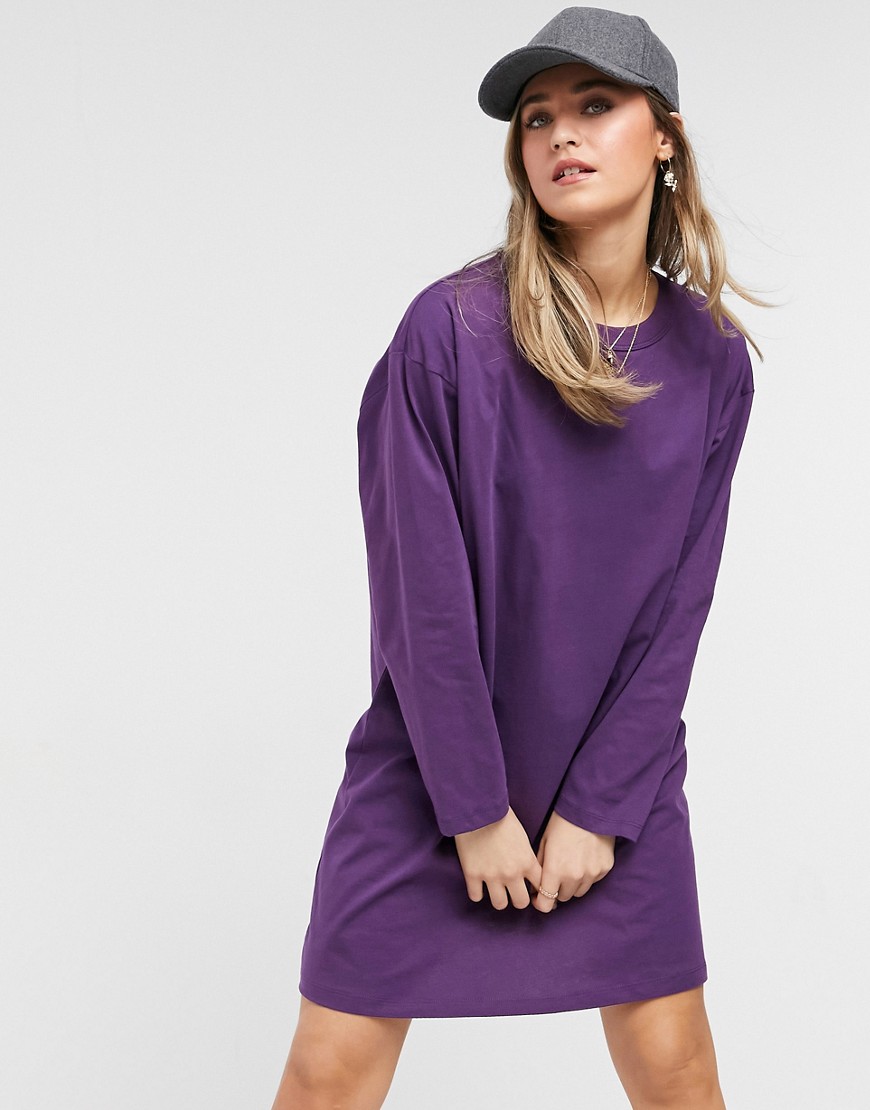 ASOS DESIGN - Vestito t-shirt oversize con maniche lunghe, color melanzana-Viola