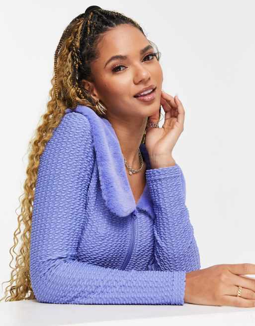 ASOS DESIGN - Vestje met kraag van imitatiebont in blauw