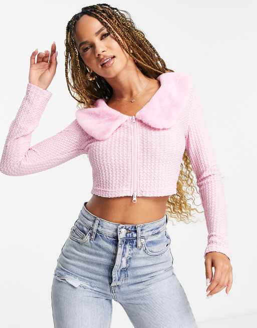 ASOS DESIGN - Vestje met kraag van imitatiebont in roze