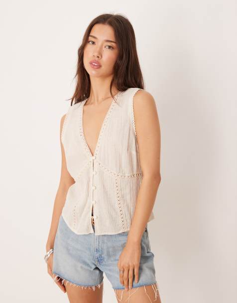 ASOS DESIGN - Veston bordé de dentelle - Crème - view 1