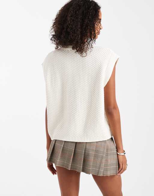 ASOS DESIGN - Veston boutonné coupe carrée en maille surpiquée - Crème, 2 de 4