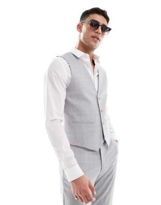 ASOS DESIGN - Veston de costume ajusté en lin mélangé à carreaux - Gris ton sur ton