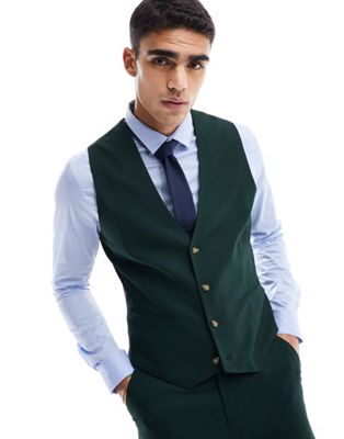 ASOS DESIGN wedding skinny suit waistcoat in forest green microtexture - ASOS Price Checker