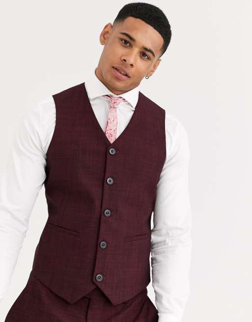 ASOS DESIGN - Mariage - Costume ajusté - Bordeaux hachuré, 4 de 4