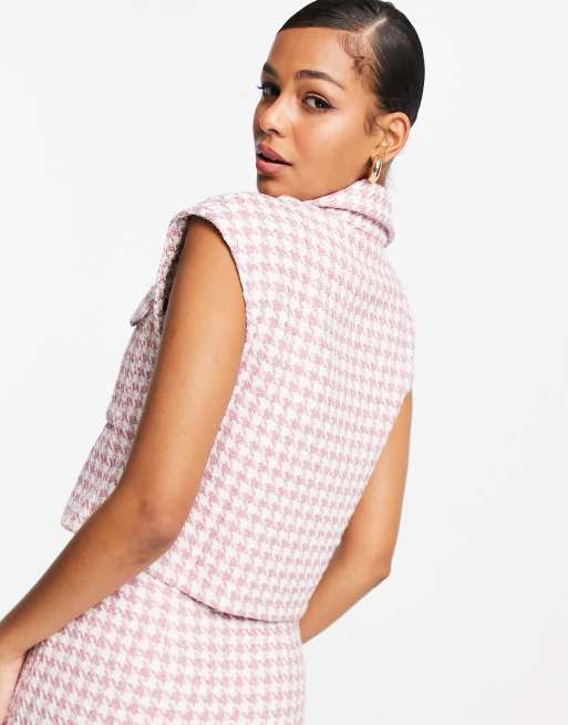 ASOS DESIGN - Veston de costume en bouclé à motif pied-de-poule - Rose, 4 de 4