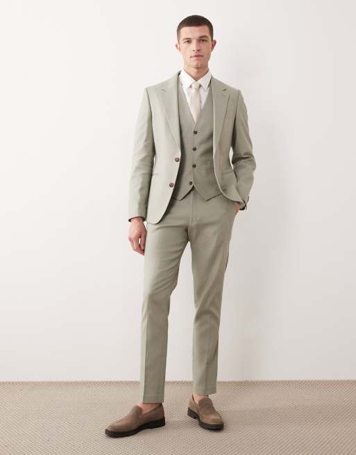 ASOS DESIGN - Veston de costume en lin majoritaire - Vert sauge, 2 de 5