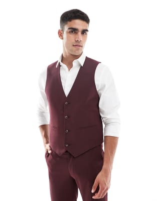 ASOS DESIGN - Veston de costume slim - Bordeaux-Marron