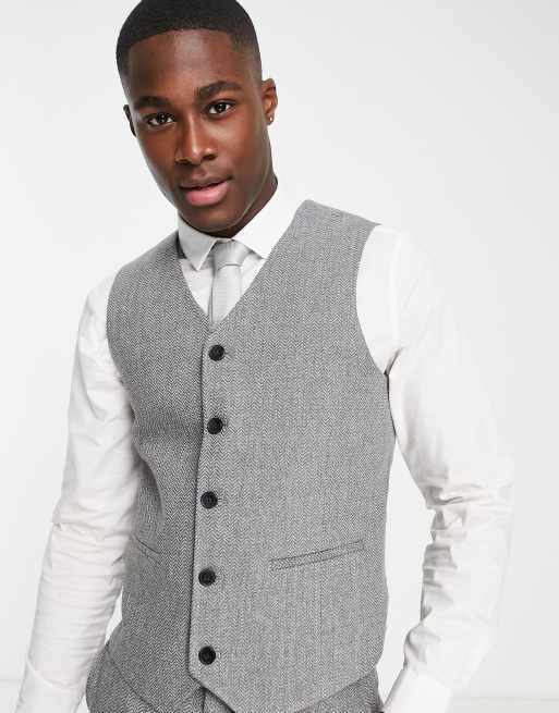 ASOS DESIGN - Veston de costume super ajusté en laine mélangée à chevrons - Anthracite, 4 de 4