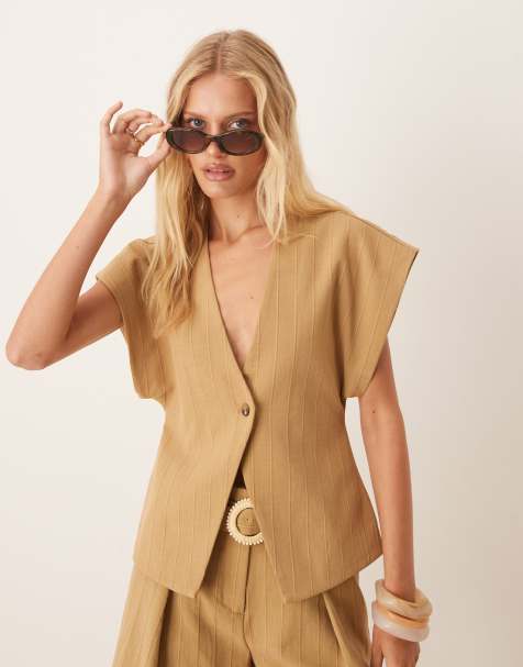 ASOS DESIGN - Veston d'ensemble cache-cœur à rayures - Olive - view 1