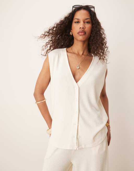 ASOS DESIGN - Veston d'ensemble oversize en maille texturée - Crème, 2 de 4
