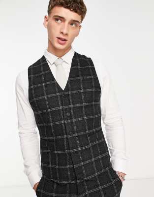 ASOS DESIGN super skinny wool mix waistcoat in - black and charcoal windowpane check - ASOS Price Checker
