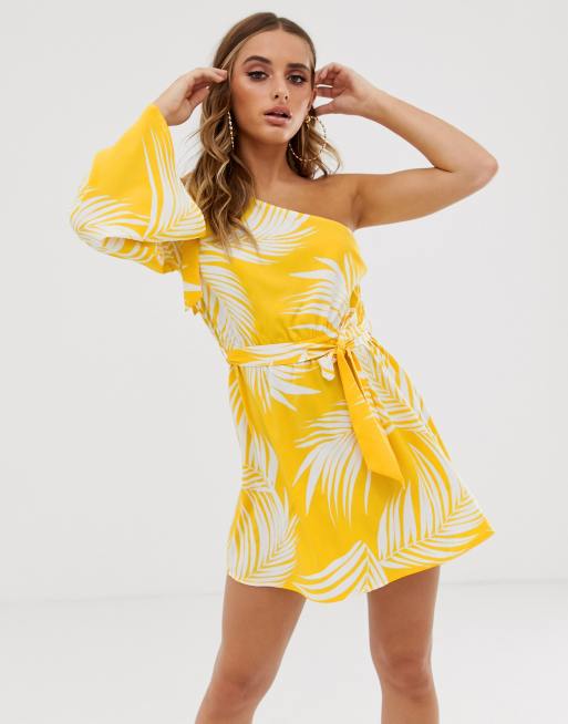 ASOS Design V tement de plage asym trique imprim palmier avec n ud Jaune