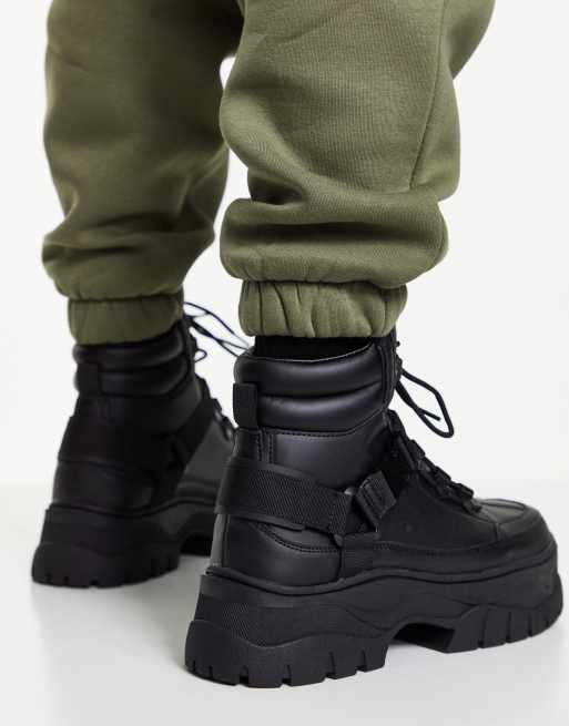 ASOS DESIGN - Veterlaarzen van zwart imitatieleer met dikke zool, 2 van 4