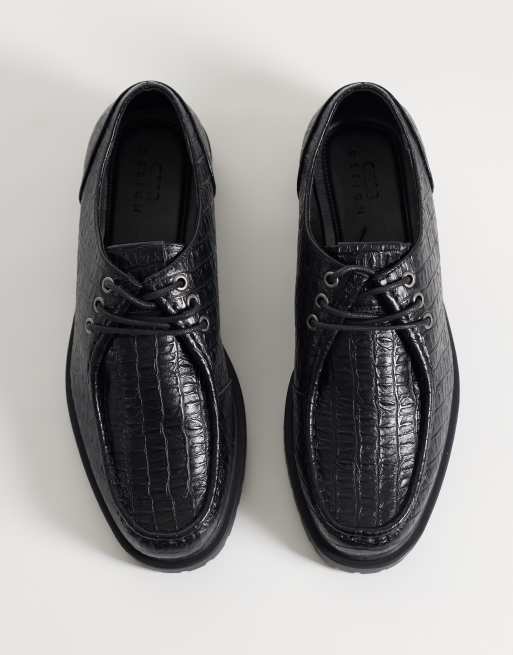 ASOS DESIGN veterschoenen met mocassinnaad in zwart crocolook, 2 van 5