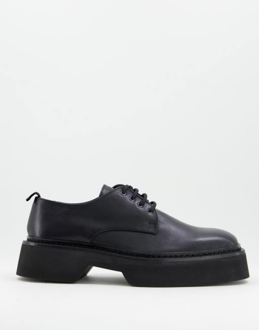 ASOS DESIGN - Veterschoenen met vierkante neus en dikke zool in zwart leer