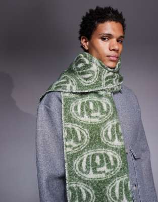 Asos Design Vey Printed Graphic Scarf-green In Green
