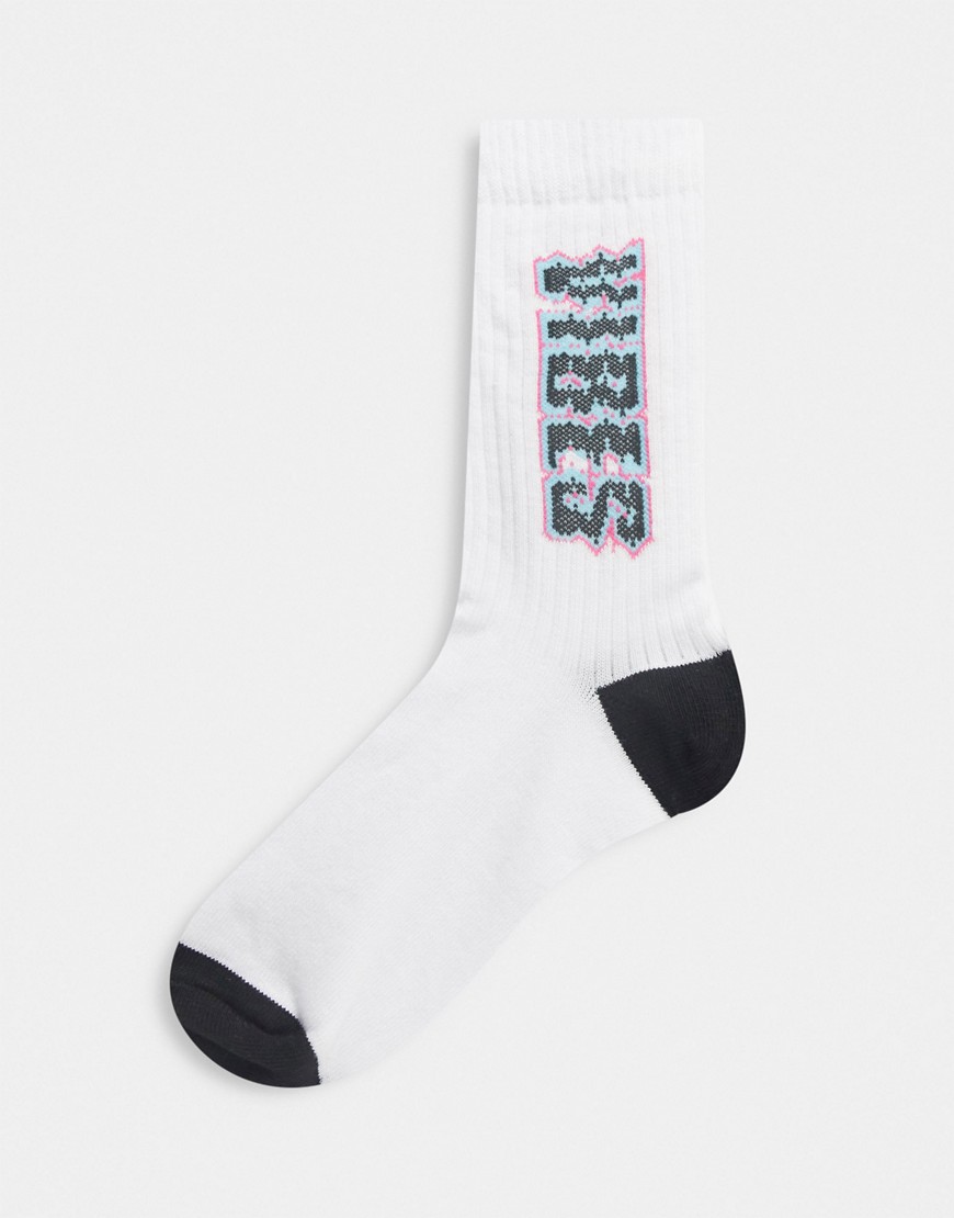 ASOS DESIGN vibes ribbed calf length sock in multi-White