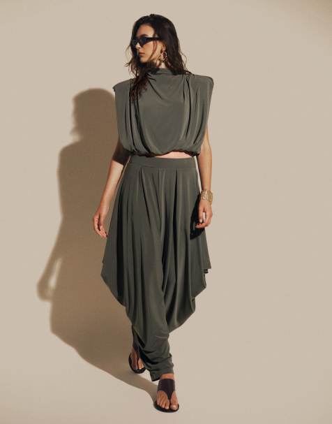 ASOS DESIGN vida draperade setbyxor i khaki - view 1