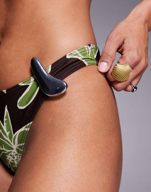 ASOS DESIGN Vida ibiza high leg bikini bottom with hardware in palm print, 3 of 4