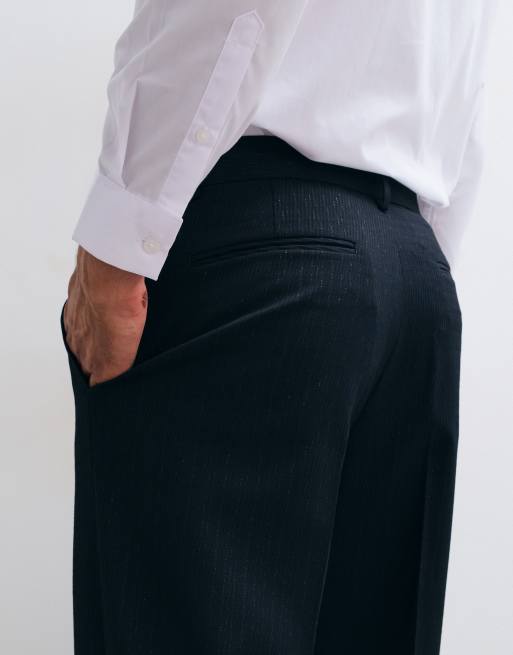ASOS DESIGN vida kostymbyxor i marinblå metallic-rand, 2 av 5