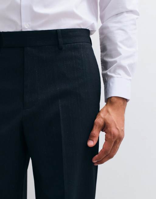 ASOS DESIGN vida kostymbyxor i marinblå metallic-rand, 5 av 5