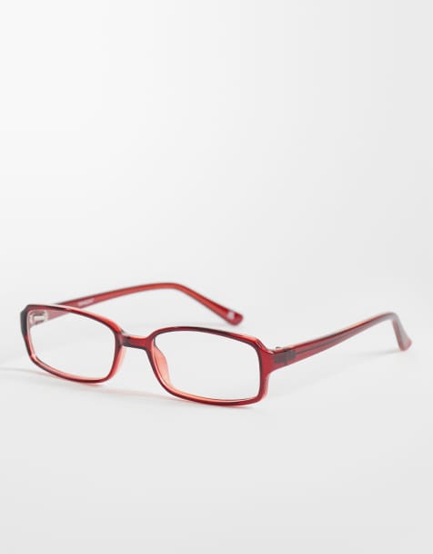ASOS DESIGN - Vierkante bril met doorzichtige glazen tegen blauw licht in rood - view 1