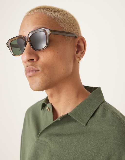 ASOS DESIGN - Vierkante chunky zonnebril met groen montuur en groene rookglazen