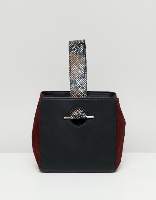 ASOS DESIGN - Vierkante clutch met gemixt leer en slangdetails