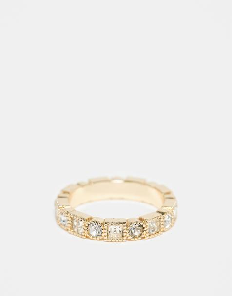 ASOS DESIGN - Vierkante en ronde ring met imitatiekristallen in goud - view 1