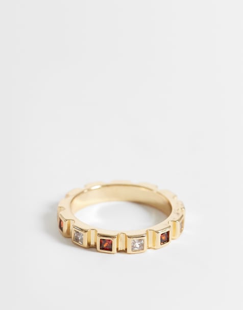 ASOS DESIGN - Vierkante ring met steentjes in goud - view 1