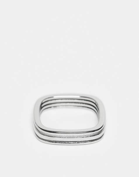 ASOS DESIGN - Vierkante ring van waterbestendig roestvrij staal met drie groeven in zilver - view 1
