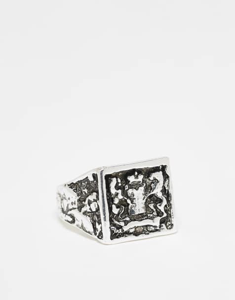 ASOS DESIGN - Vierkante zegelring met embleem in zilver - view 1