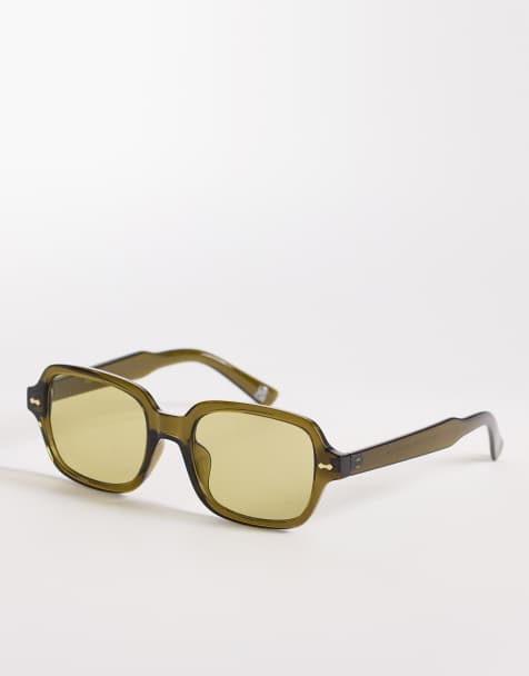 ASOS DESIGN - Vierkante zonnebril in kristal kaki met groene glazen - view 1